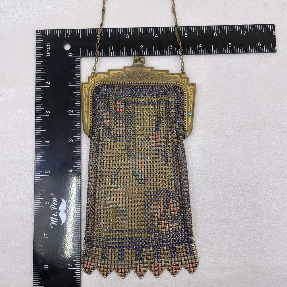 Antique Whiting & Davis Mesh Purse Navy Blue Art Deco Flapper Bag - Picture 11 of 14